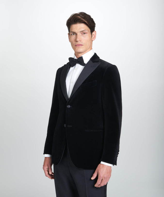 Black Tailored Fit Velvet Peak Lapel Evening Jacket