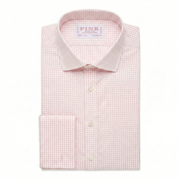 Pale Pink & White Tailored Fit Double Cuff Essential Gingham Formal Sh –  Thomas Pink