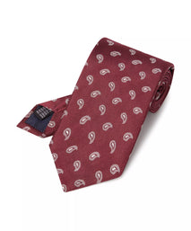 Burgundy Red & White Paisley Motif Silk Woven Tie