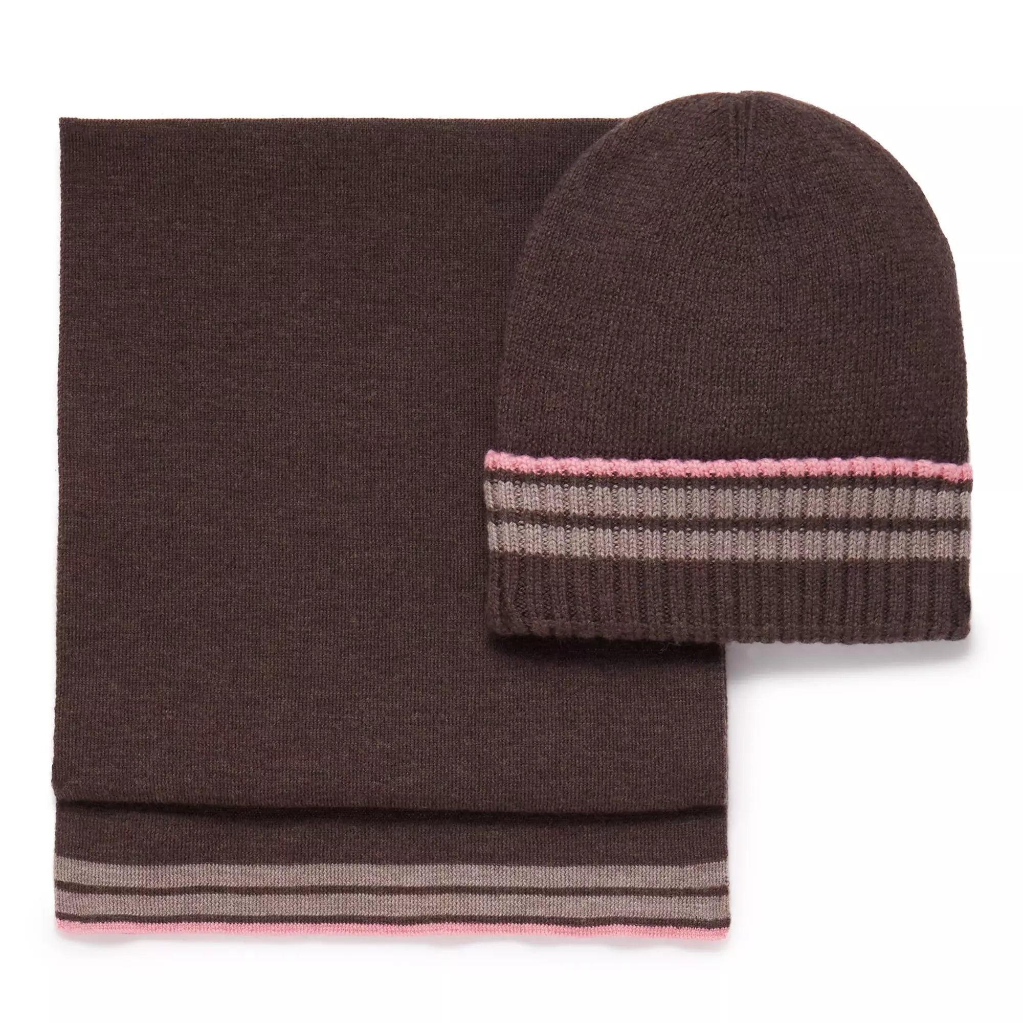 Brown Knitted Merino Wool Hat & Scarf Set