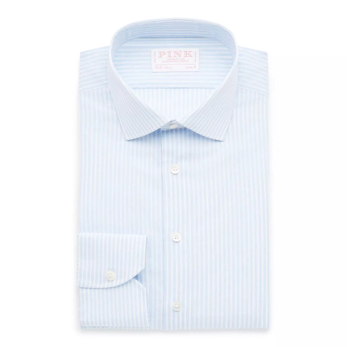 Pale Blue & White Slim Fit Provence Slubbed Bengal Formal Shirt