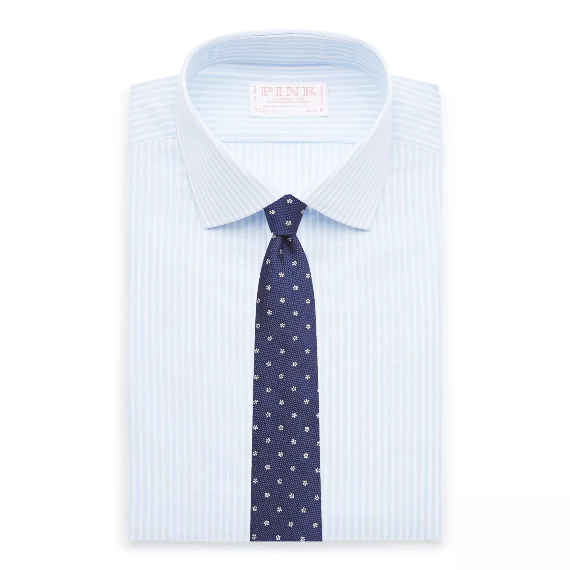 Pale Blue & White Slim Fit Provence Slubbed Bengal Formal Shirt