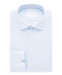 Blue & White Slim Fit Dobby Texture Check Formal Shirt