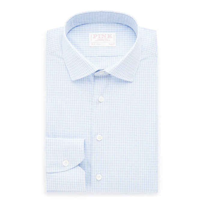 Blue & White Slim Fit Dobby Texture Check Formal Shirt
