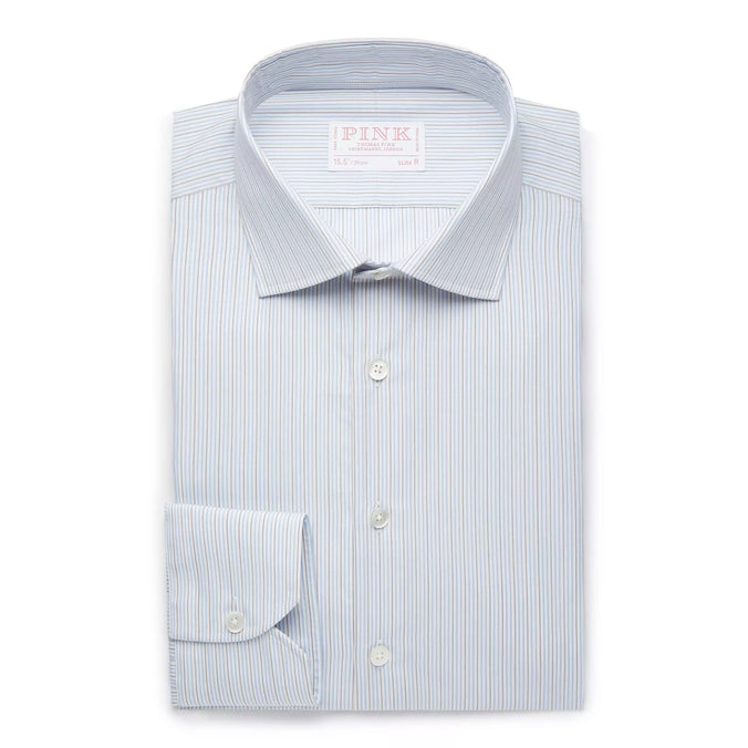Blue & Brown Slim Fit Alumo Fine Stripe Formal Shirt