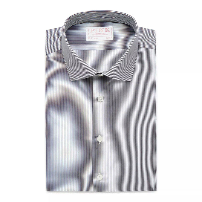 Navy & White Slim Fit Supraluxe Fine Bengal Formal Shirt