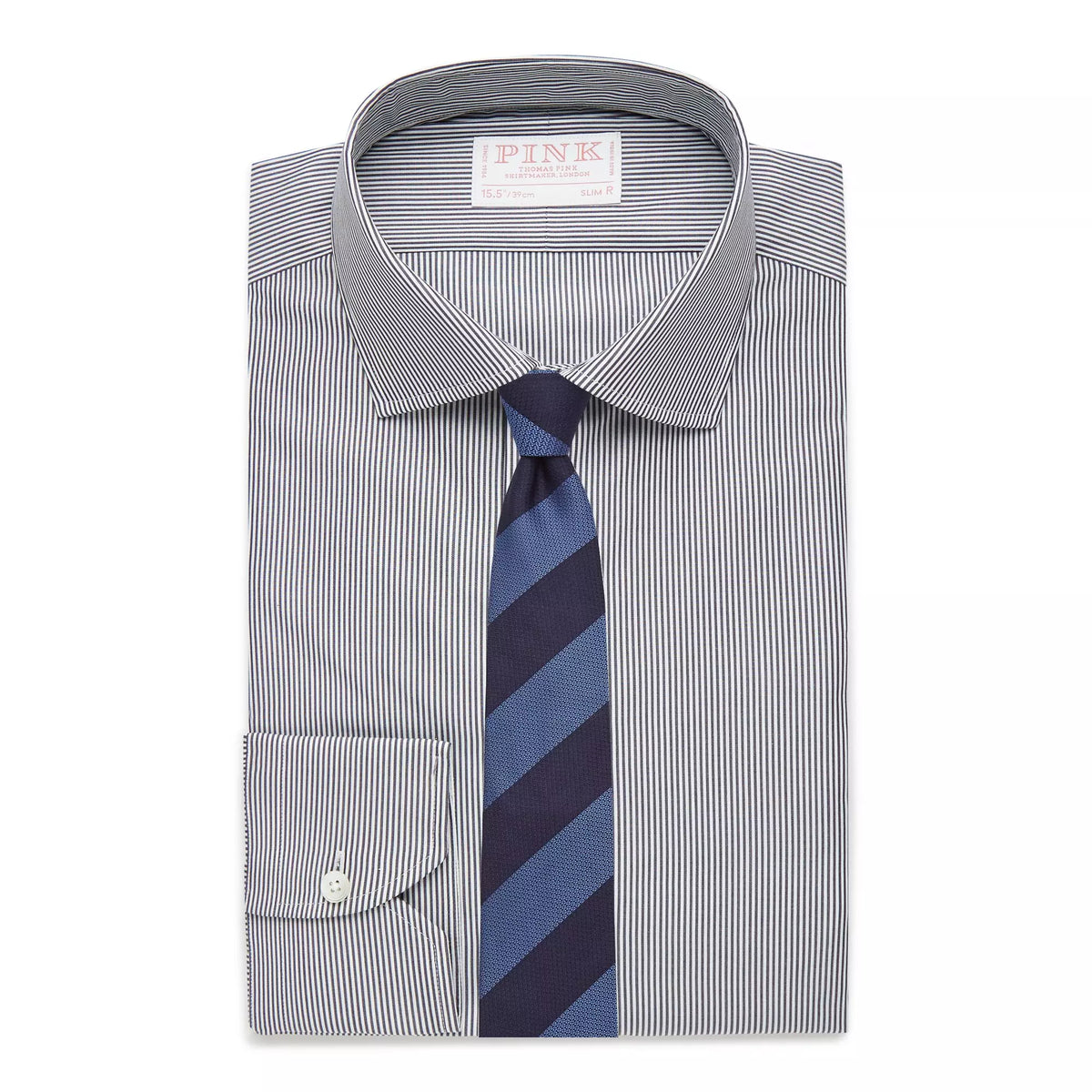 Navy & White Slim Fit Supraluxe Fine Bengal Formal Shirt