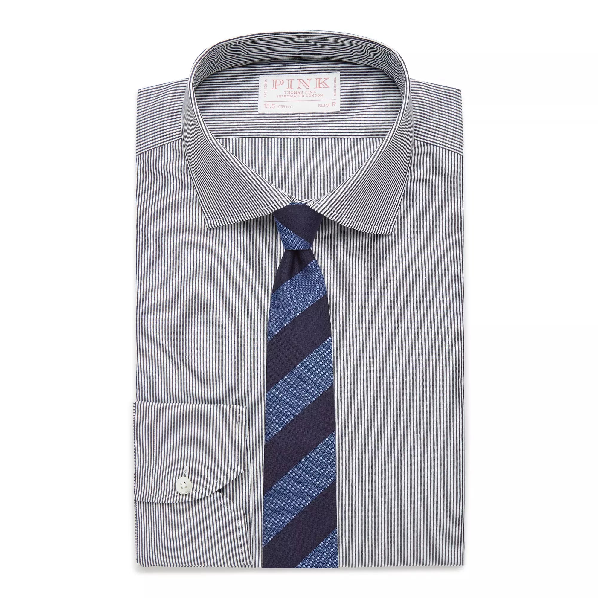 Navy & White Slim Fit Supraluxe Fine Bengal Formal Shirt
