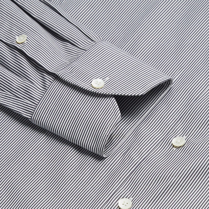 Navy & White Slim Fit Supraluxe Fine Bengal Formal Shirt