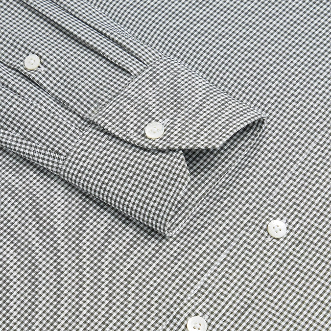 Deep Green & White Tailored Fit Twill Micro Gingham Formal Shirt