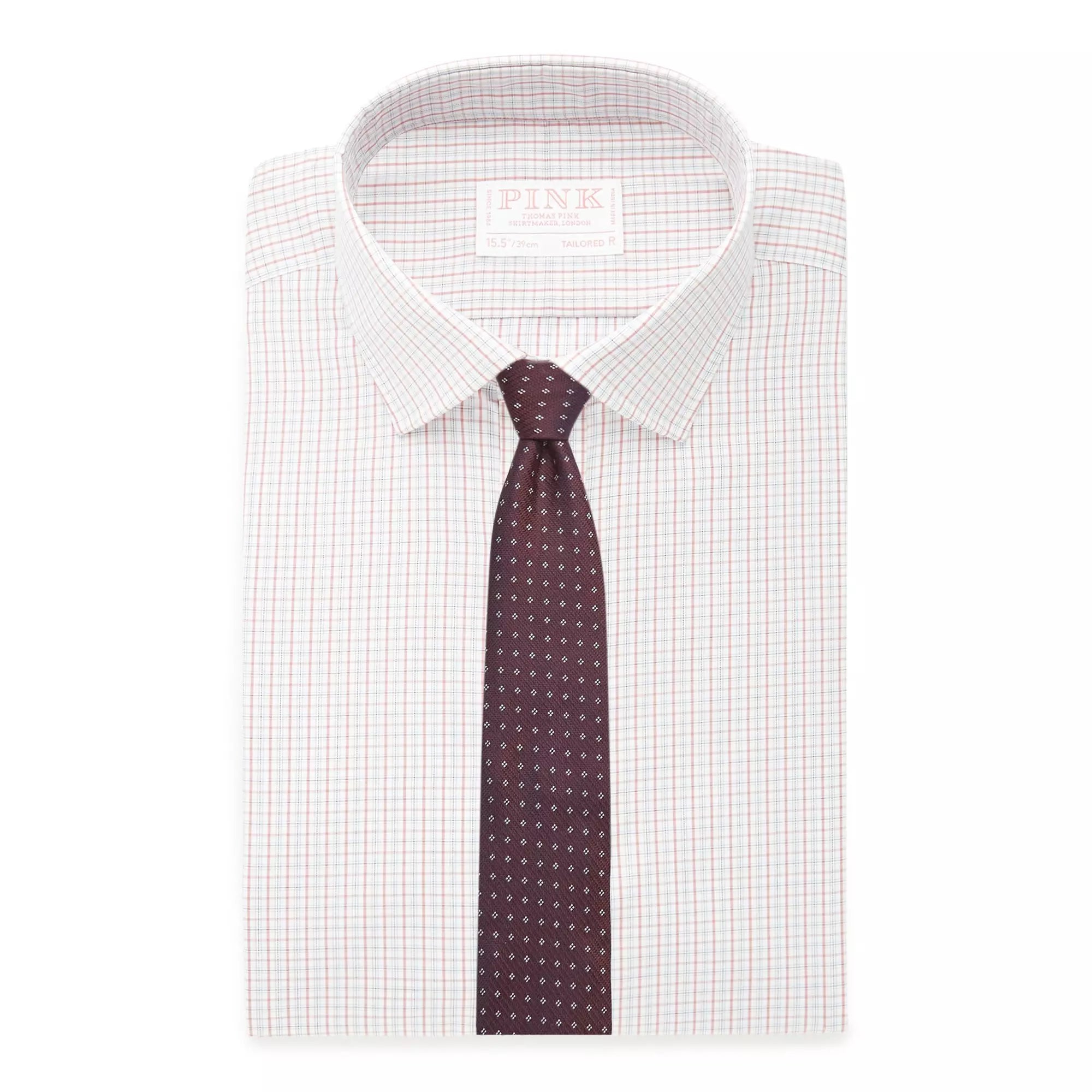 Deep Pink & White Tailored Fit Shadow Casual Check Formal Shirt