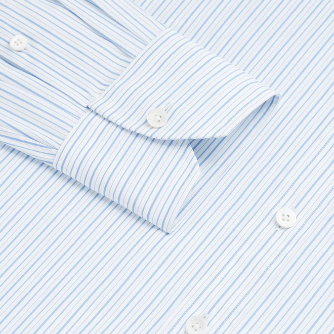 Pale Blue & White Tailored Fit Thick & Thin Stripe Formal Shirt