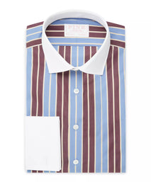 Blue & Purple Tailored Fit Double Cuff Block Stripe Formal Shirt