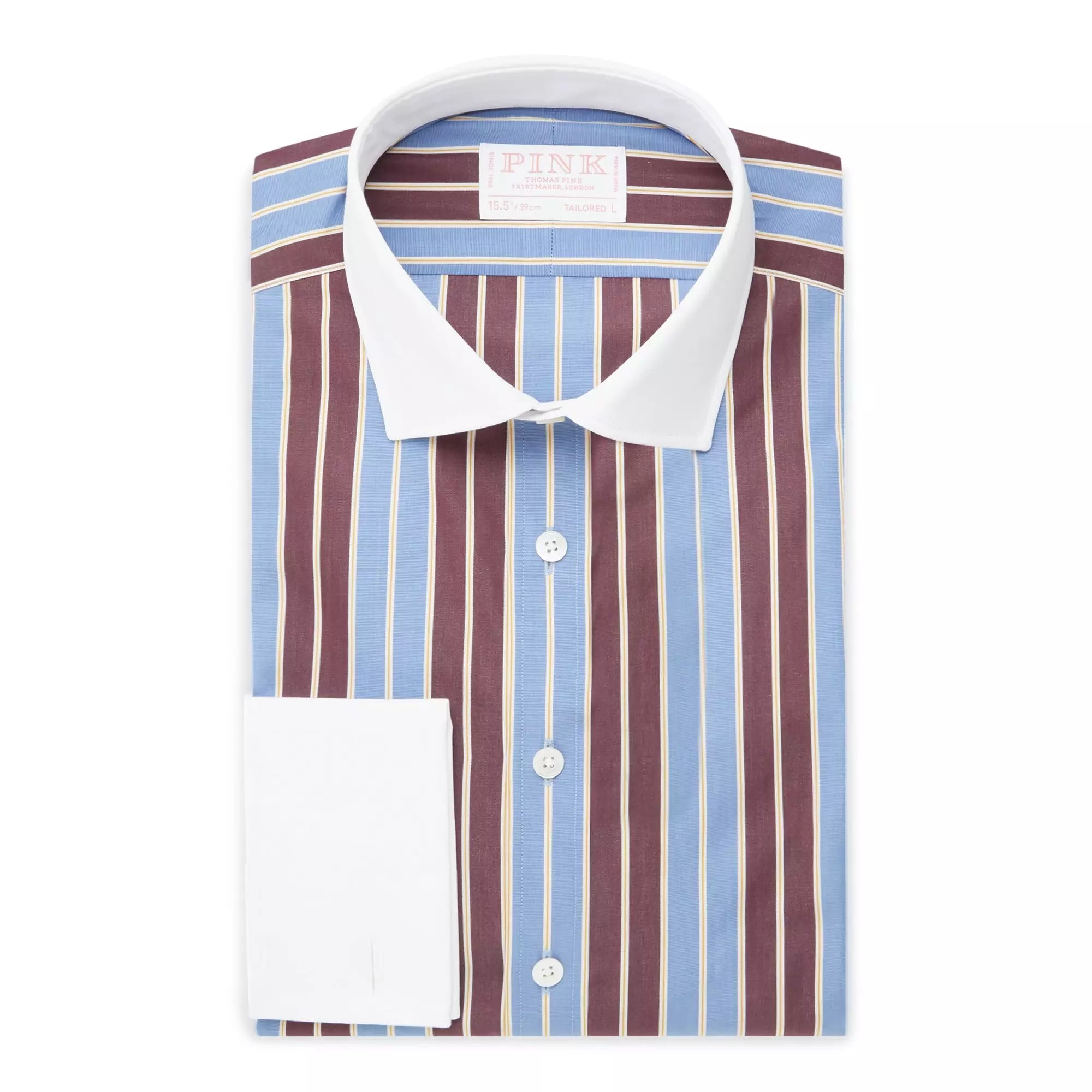Blue & Purple Tailored Fit Double Cuff Block Stripe Formal Shirt