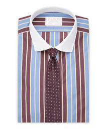 Blue & Purple Tailored Fit Double Cuff Block Stripe Formal Shirt