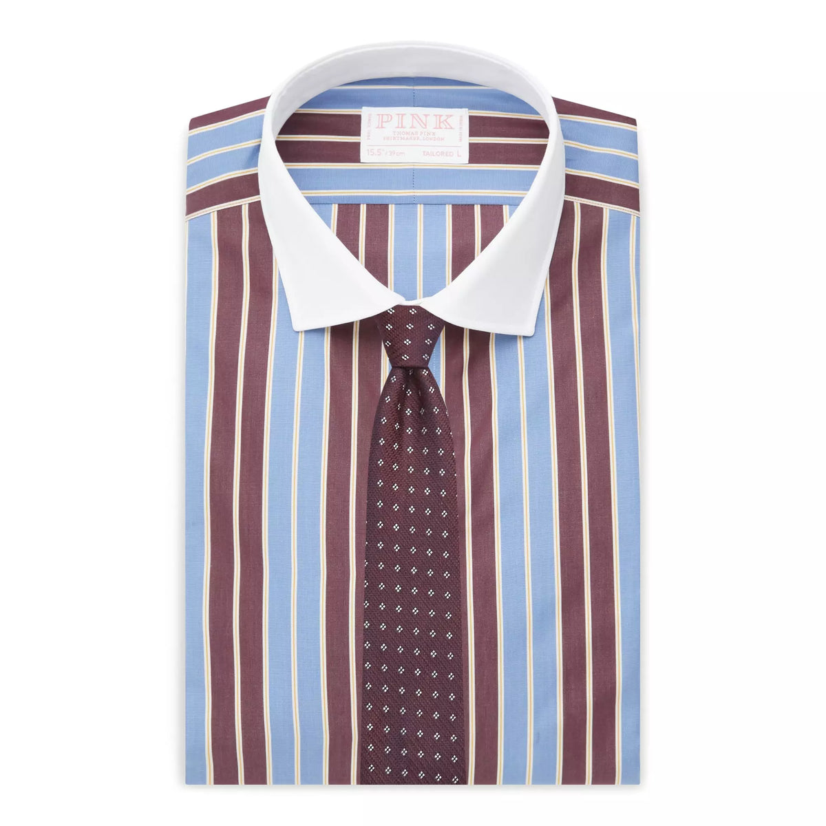 Blue & Purple Tailored Fit Double Cuff Block Stripe Formal Shirt