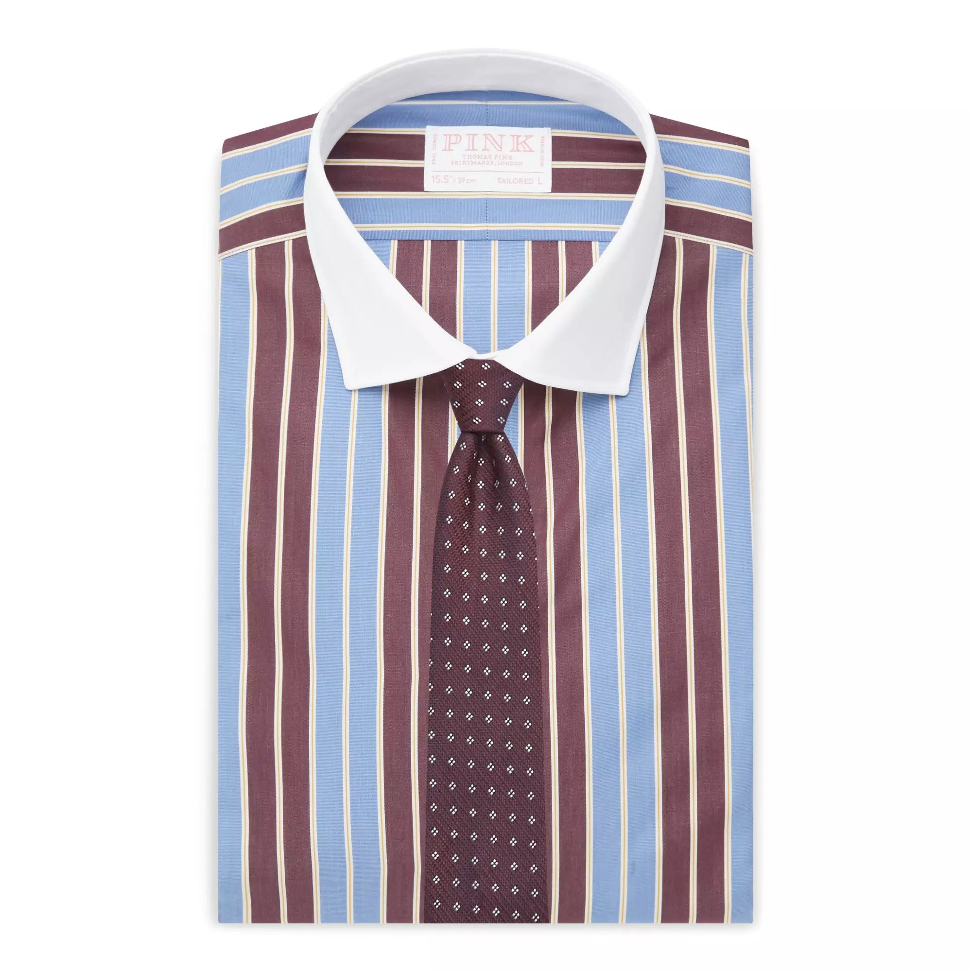 Blue & Purple Tailored Fit Double Cuff Block Stripe Formal Shirt