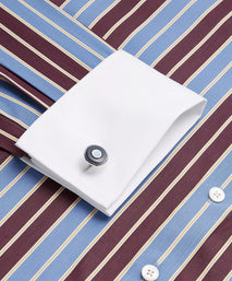 Blue & Purple Tailored Fit Double Cuff Block Stripe Formal Shirt