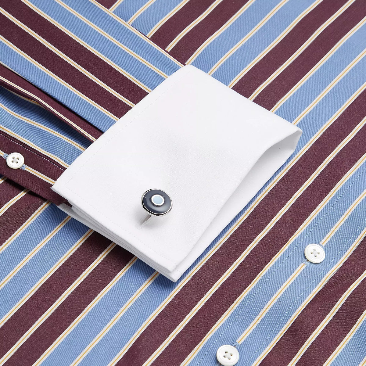 Blue & Purple Tailored Fit Double Cuff Block Stripe Formal Shirt