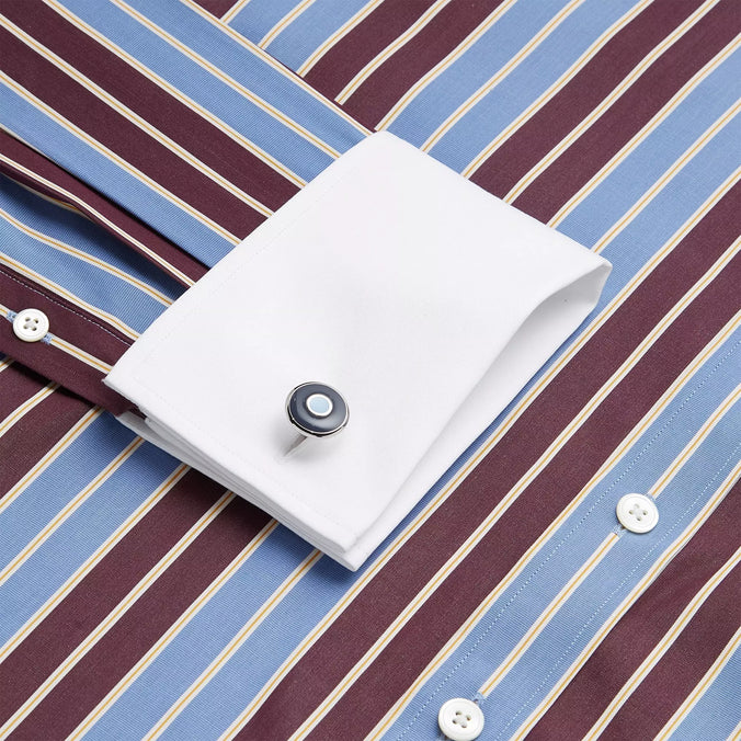 Blue & Purple Tailored Fit Double Cuff Block Stripe Formal Shirt