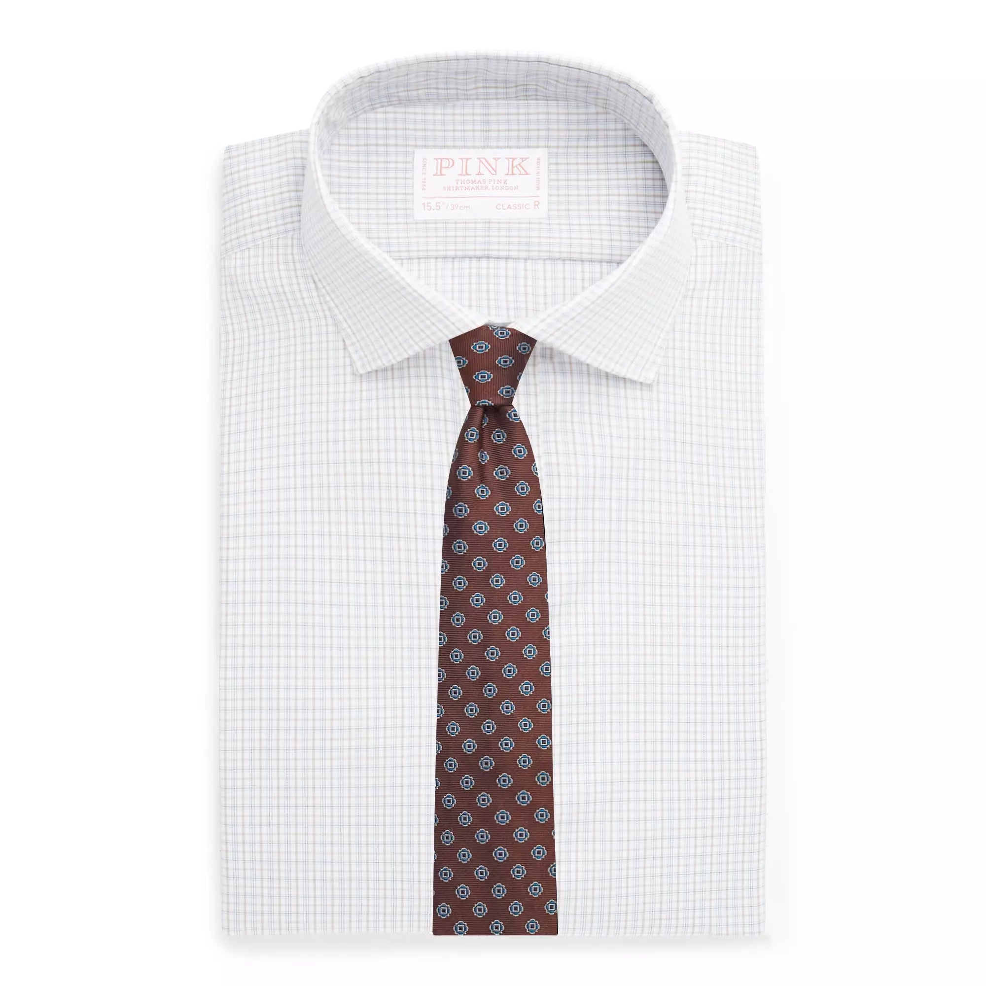 Beige & White Classic Fit Shadow Casual Check Formal Shirt
