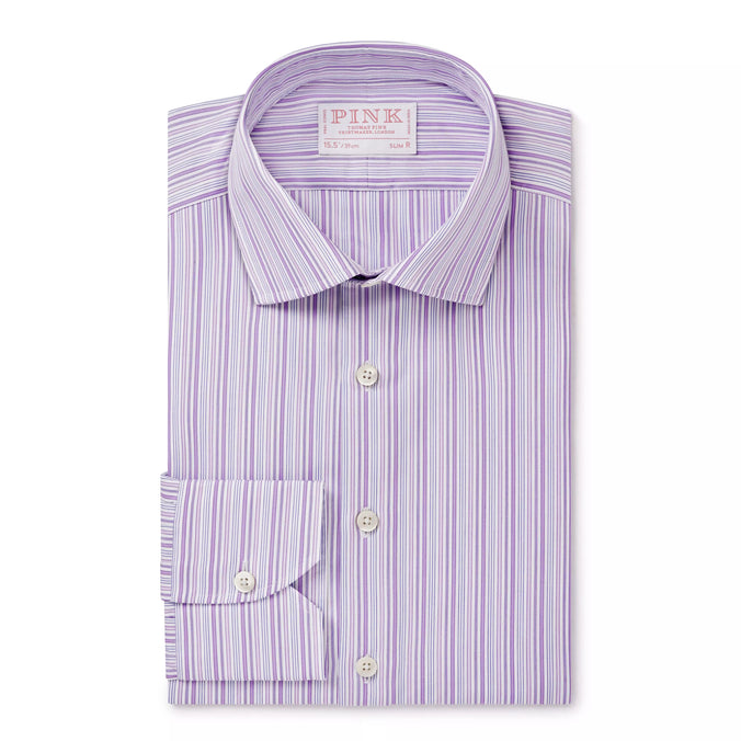Lilac & White Slim Fit Supraluxe Multi Stripe Formal Shirt