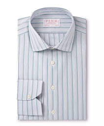 Teal Green & White Slim Fit Supraluxe Multi Stripe Formal Shirt