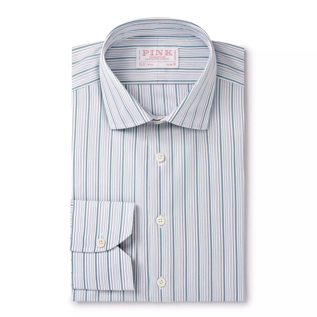 Teal Green & White Slim Fit Supraluxe Multi Stripe Formal Shirt