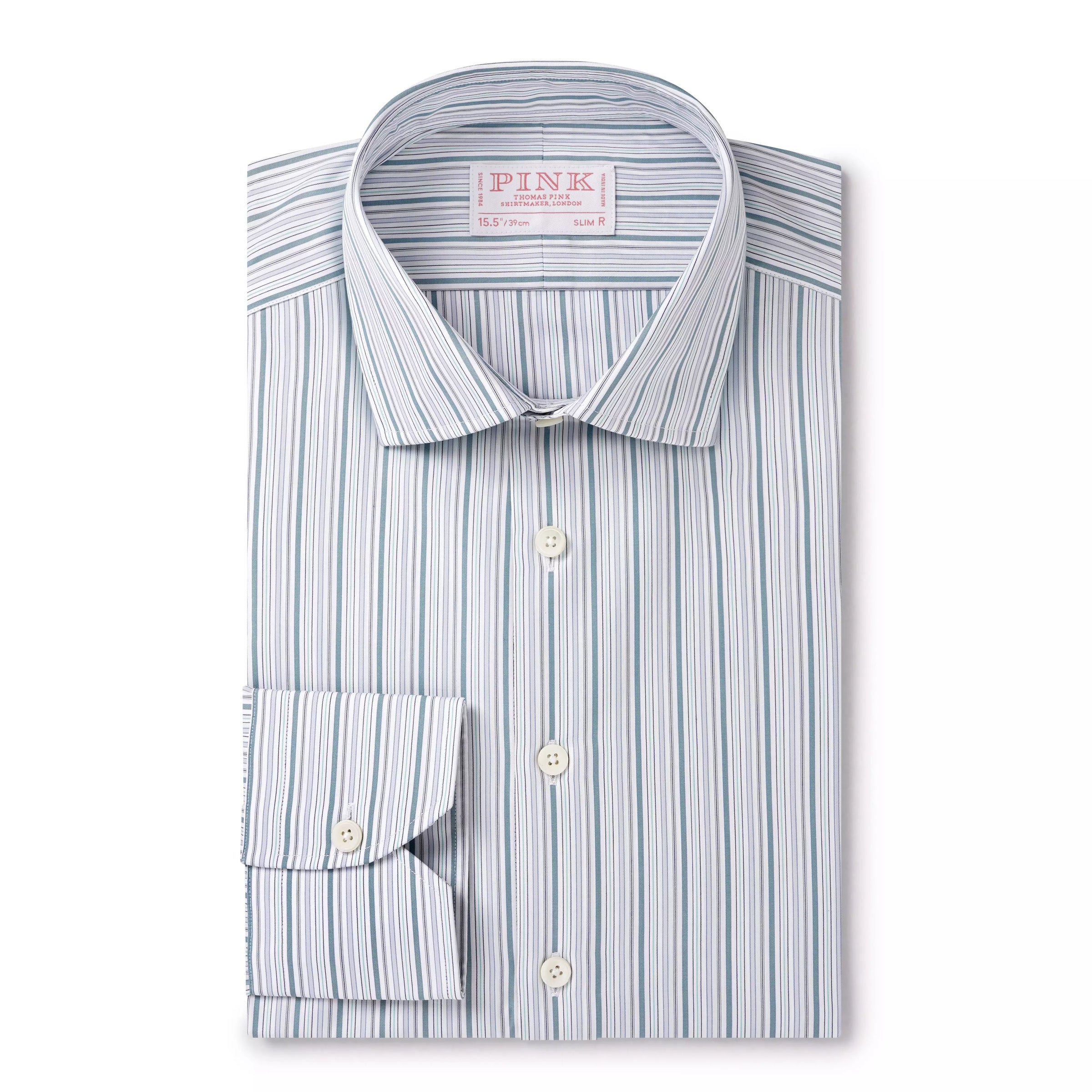 Teal Green & White Slim Fit Supraluxe Multi Stripe Formal Shirt