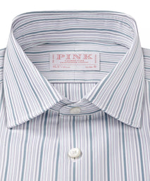 Teal Green & White Slim Fit Supraluxe Multi Stripe Formal Shirt