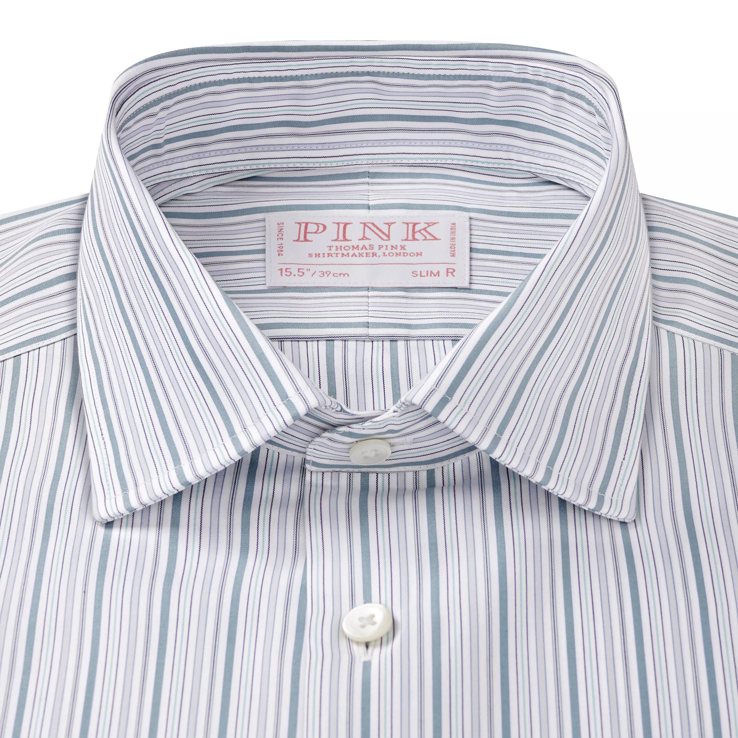 Teal Green & White Slim Fit Supraluxe Multi Stripe Formal Shirt