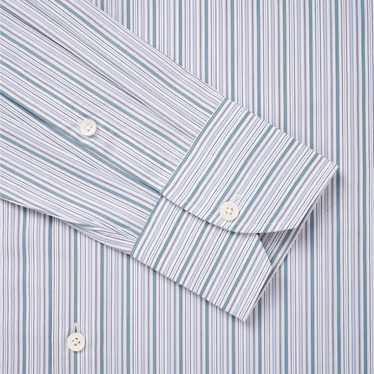 Teal Green & White Slim Fit Supraluxe Multi Stripe Formal Shirt