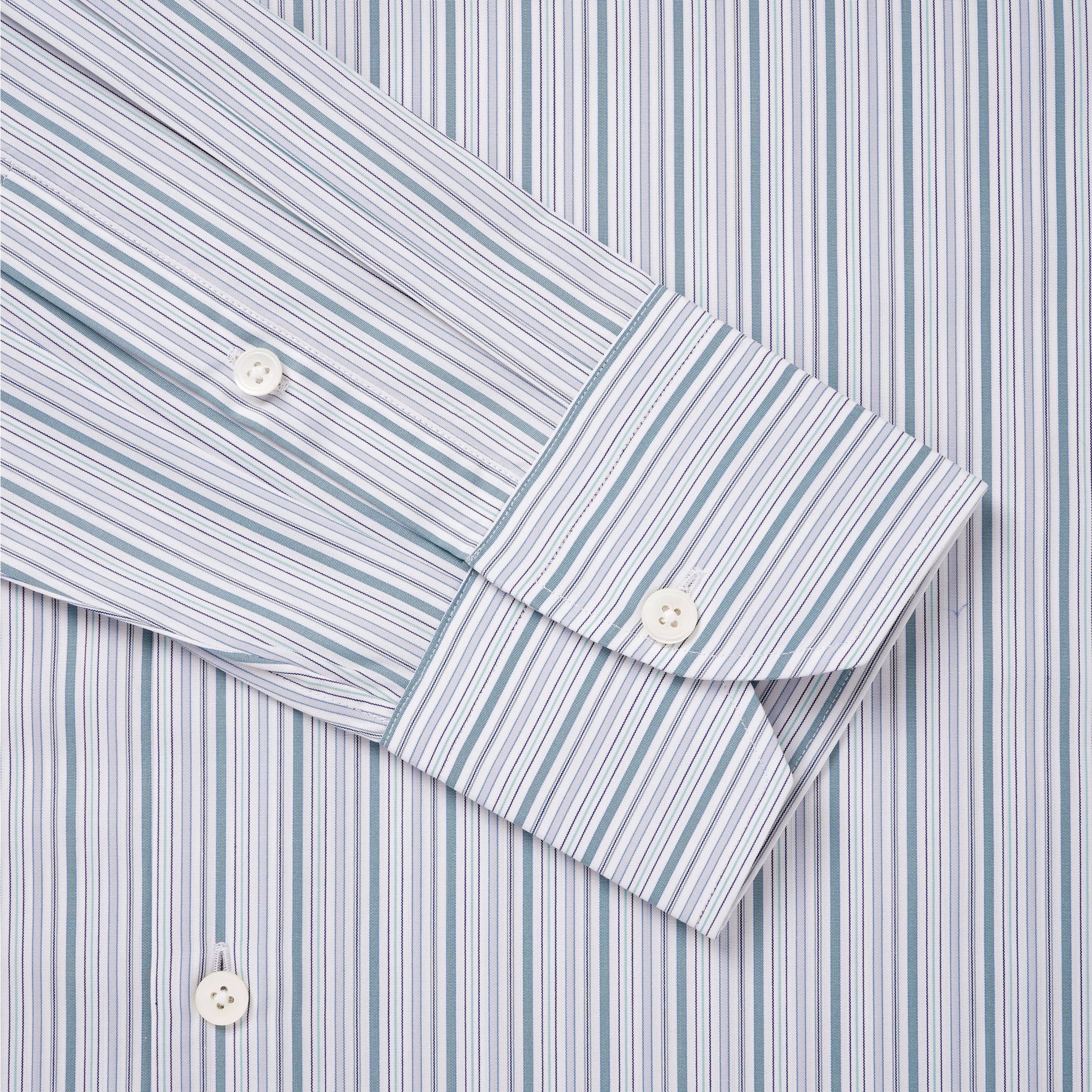 Teal Green & White Slim Fit Supraluxe Multi Stripe Formal Shirt