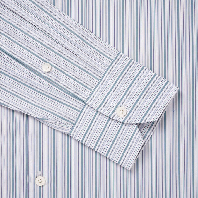 Teal Green & White Slim Fit Supraluxe Multi Stripe Formal Shirt