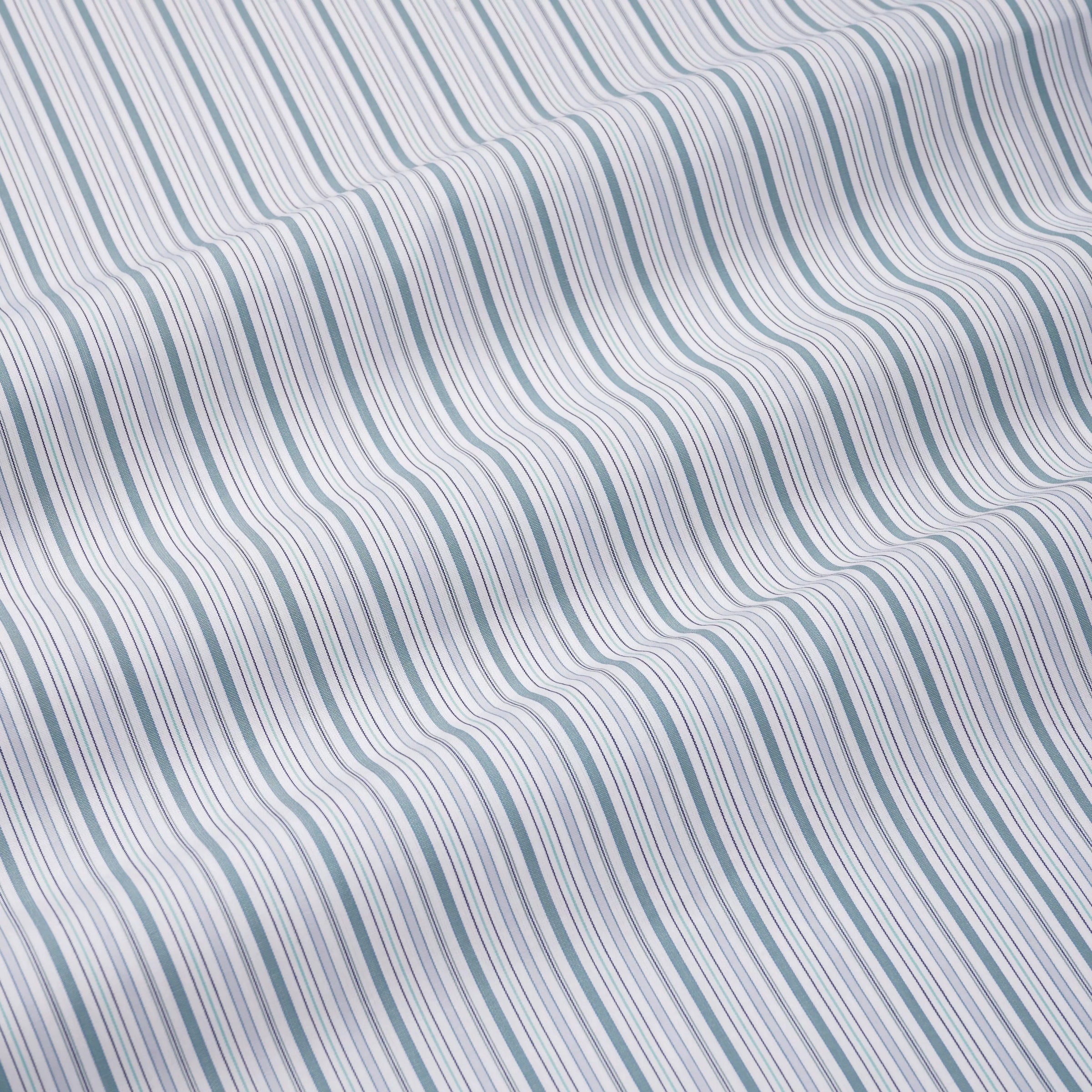 Teal Green & White Slim Fit Supraluxe Multi Stripe Formal Shirt