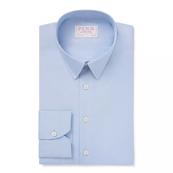 Pale Blue Slim Fit Cotton Satin Formal Shirt