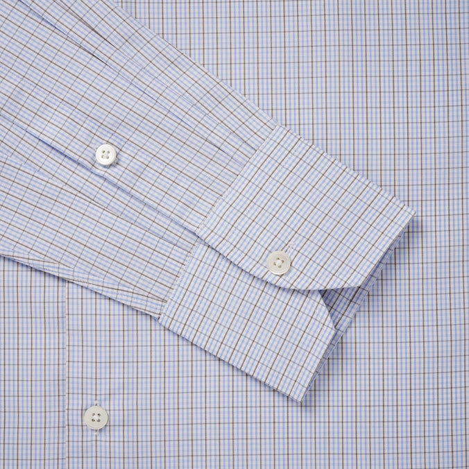 Pale Blue & Green Tailored Fit Graph Check Formal Shirt
