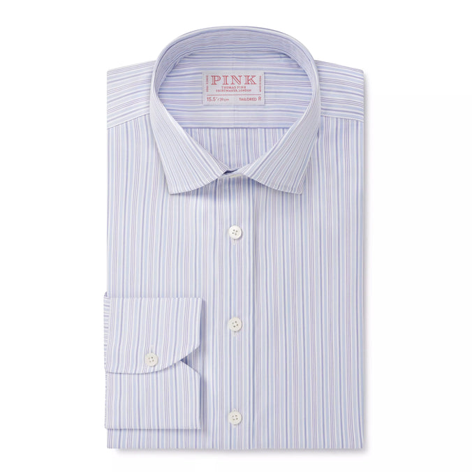 Blue & White Tailored Fit Supraluxe Multi Stripe Formal Shirt
