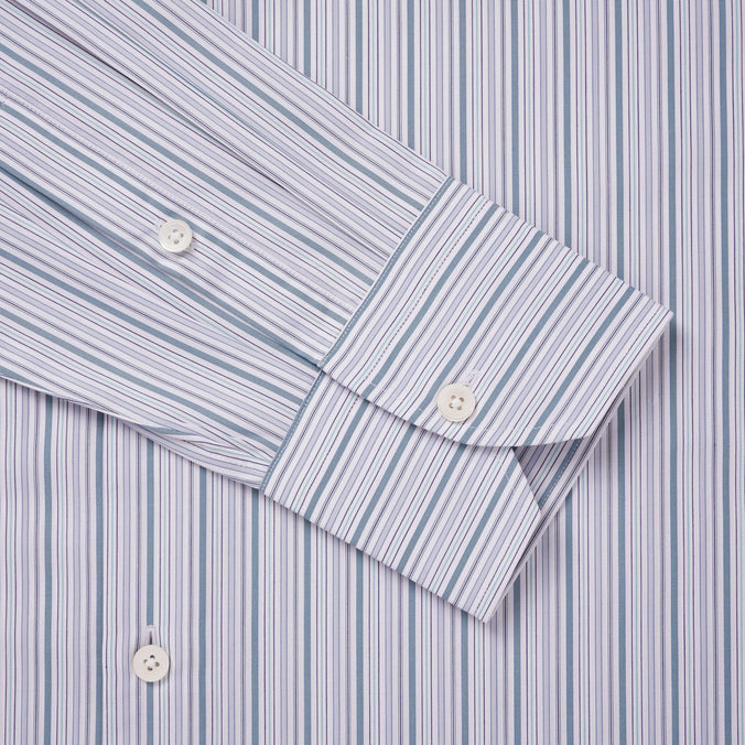 Teal Green & White Tailored Fit Supraluxe Multi Stripe Formal Shirt