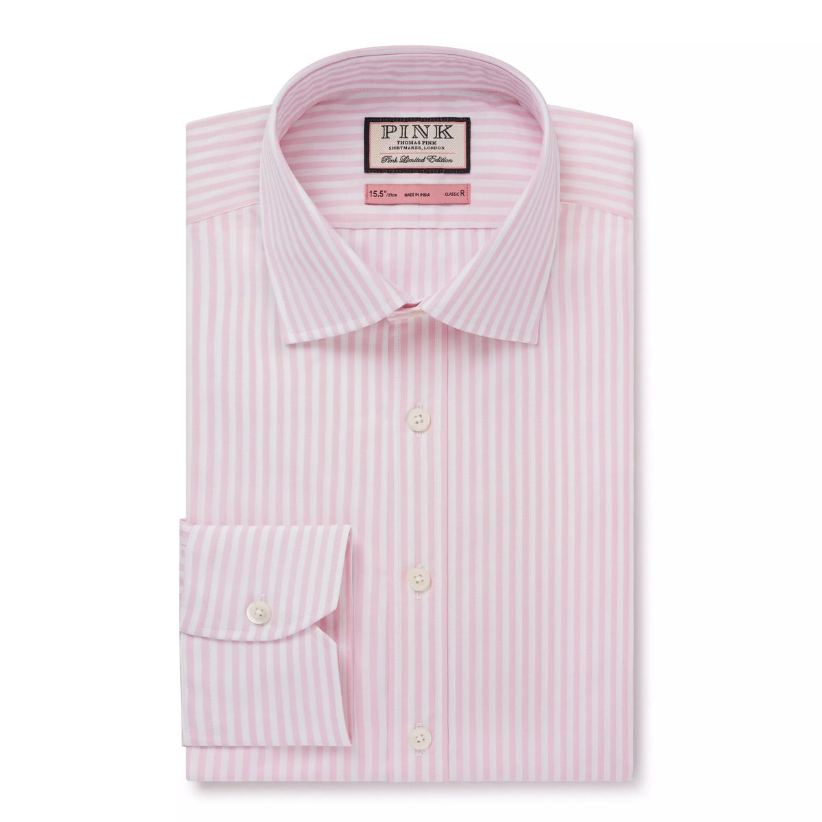 Pink & White Classic Fit Bengal Wide Stripe Formal Shirt