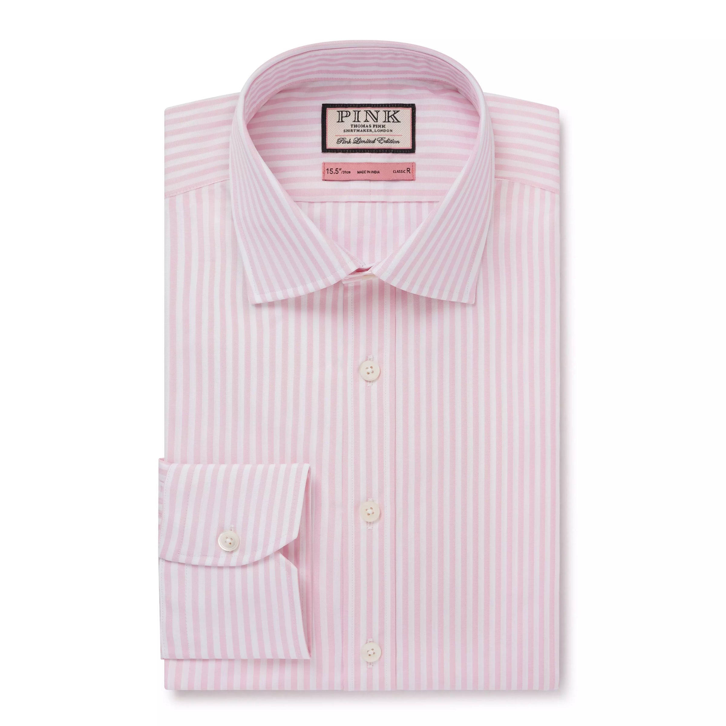 Pink & White Classic Fit Bengal Wide Stripe Formal Shirt