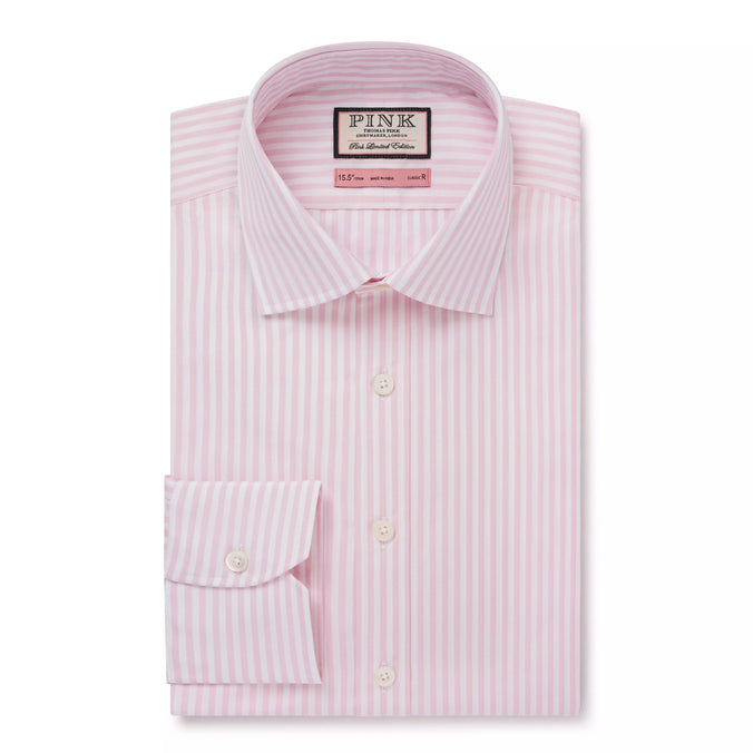 Pink & White Classic Fit Bengal Wide Stripe Formal Shirt