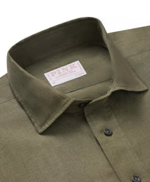 Khaki Green Classic Fit Smart Casual Linen Slub Shirt