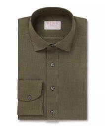 Khaki Green Classic Fit Smart Casual Linen Slub Shirt