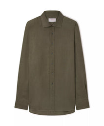 Khaki Green Classic Fit Smart Casual Linen Slub Shirt