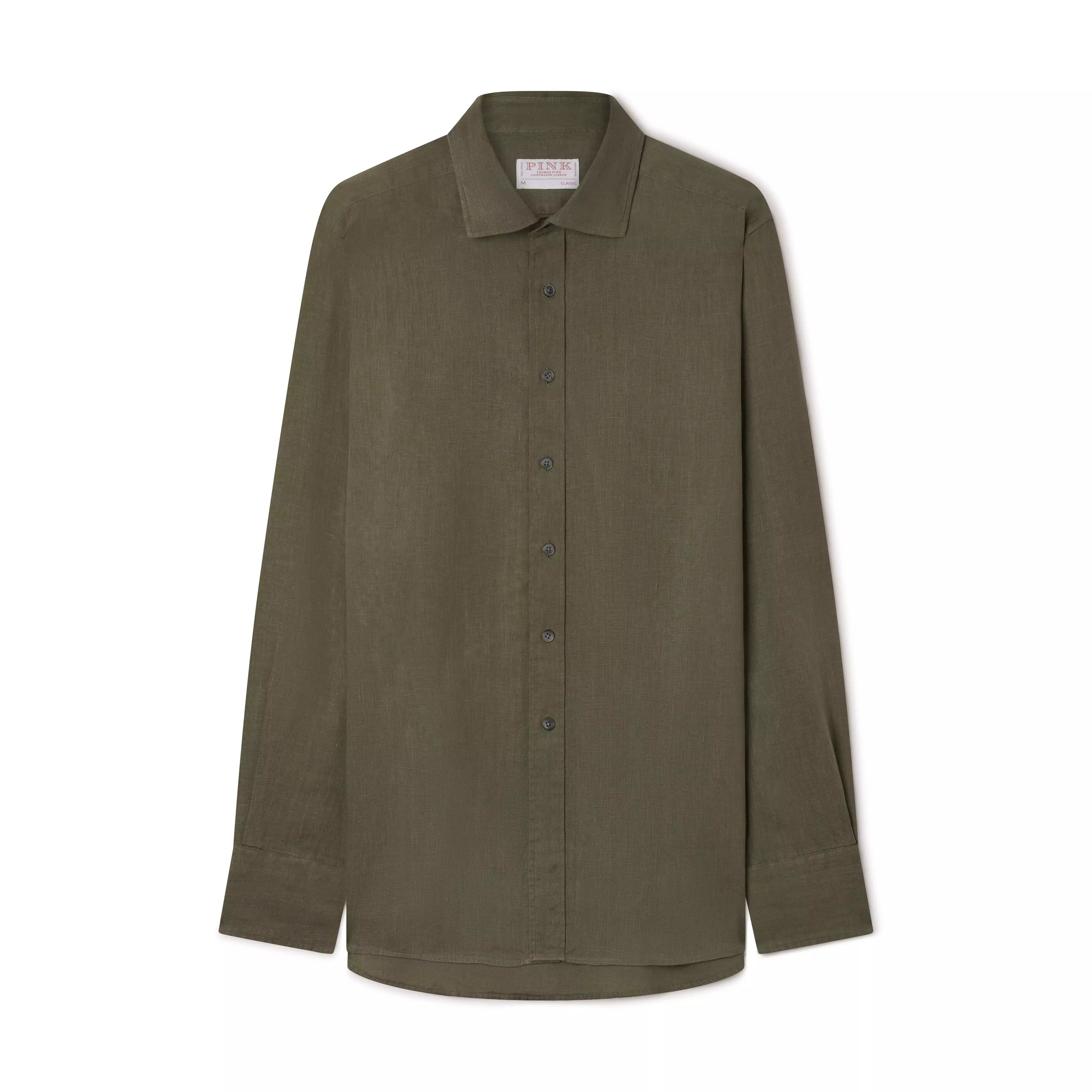 Khaki Green Classic Fit Smart Casual Linen Slub Shirt