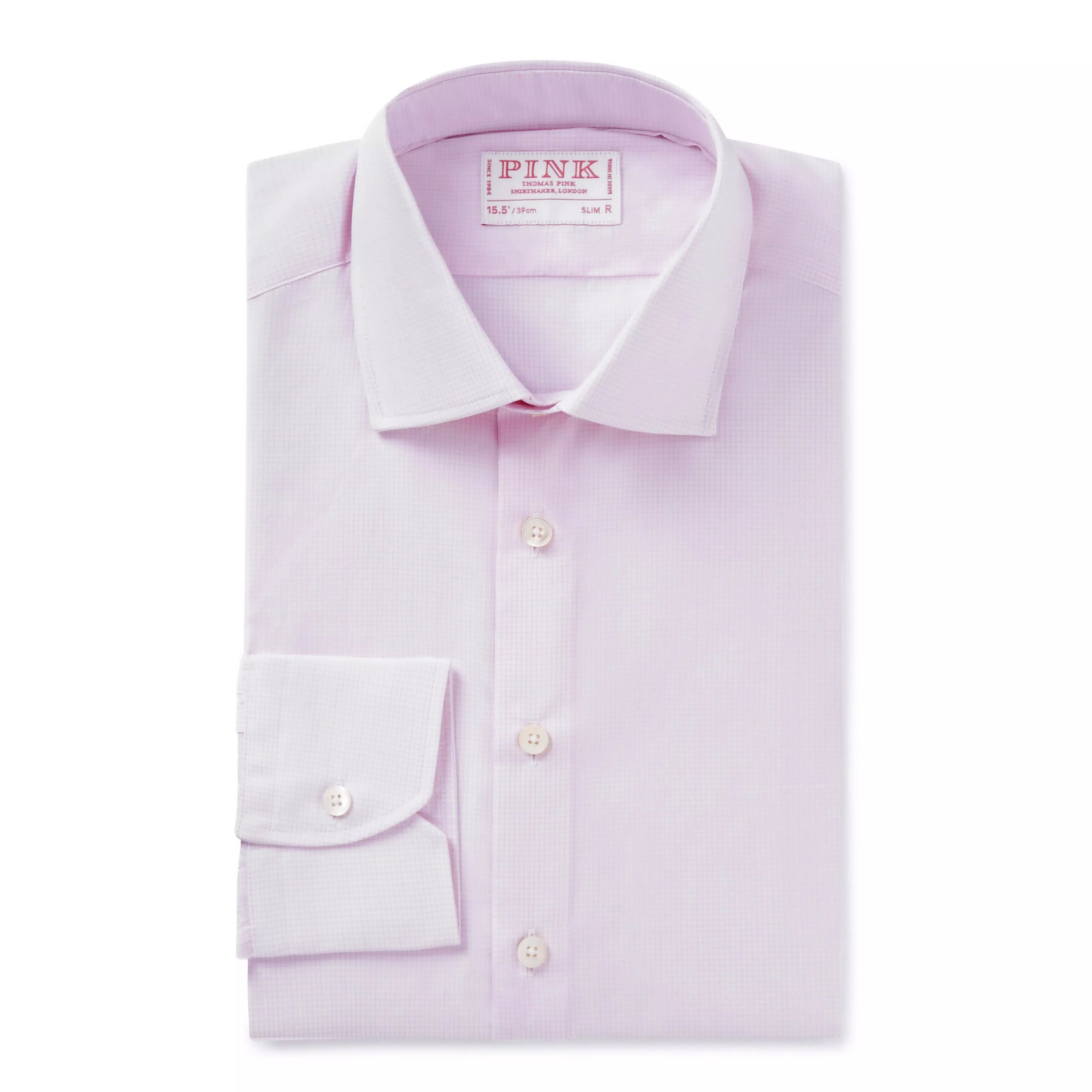 Pink & White Slim Fit Micro Grid Check Formal Shirt