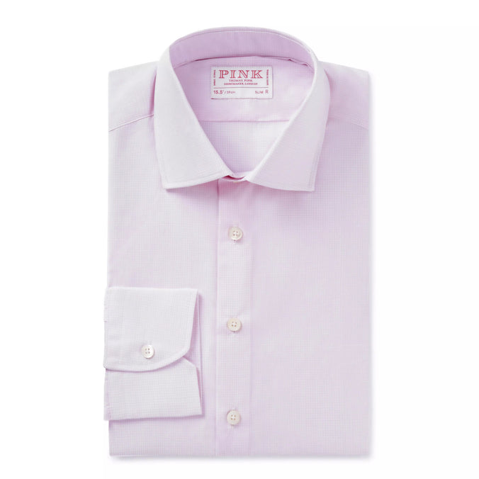 Pink & White Slim Fit Micro Grid Check Formal Shirt