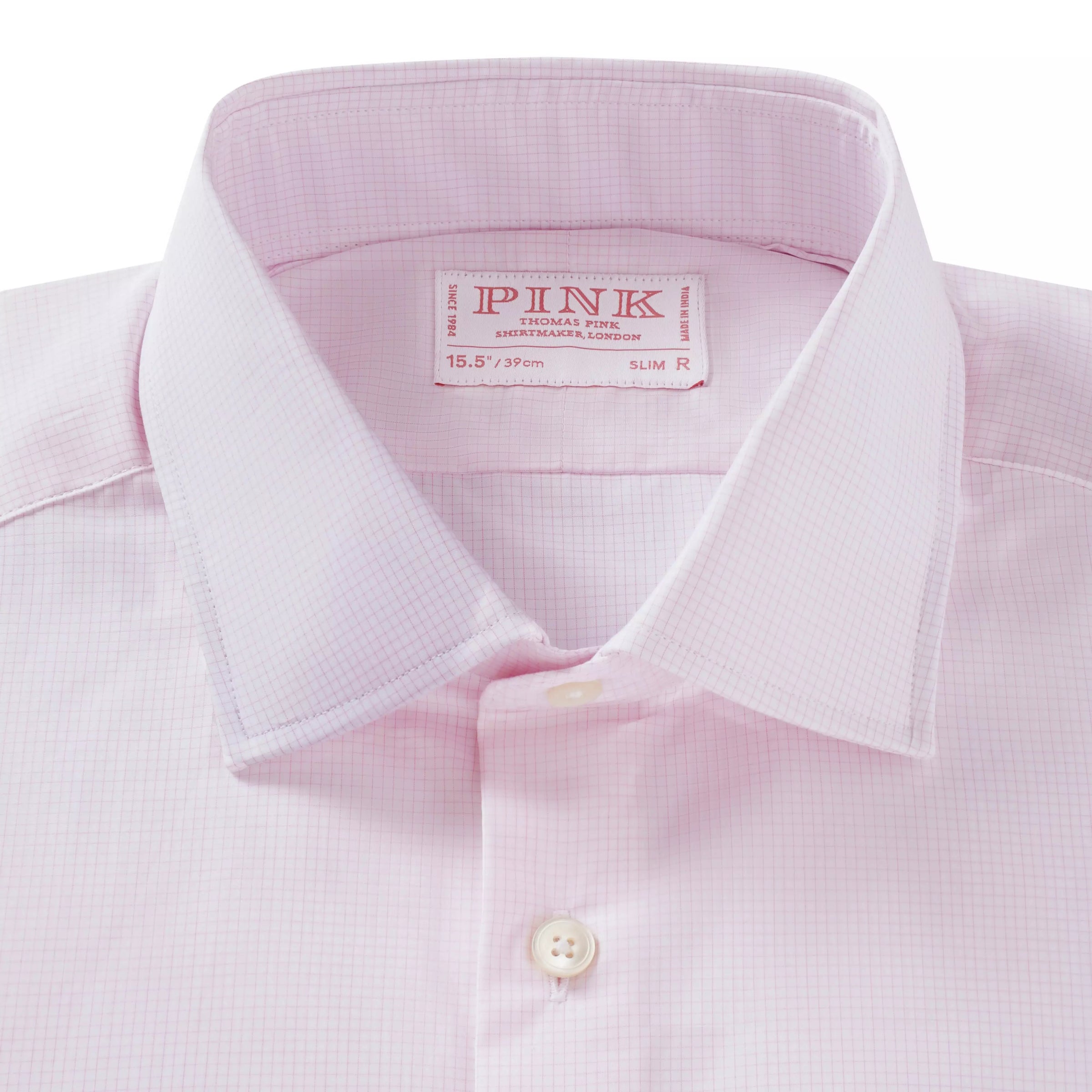 Pink & White Slim Fit Micro Grid Check Formal Shirt