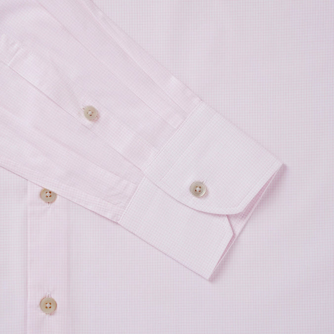 Pink & White Slim Fit Micro Grid Check Formal Shirt